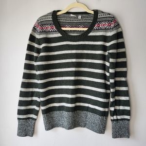 Esprit country core crew neck long sleeve green grey stripped knit size L